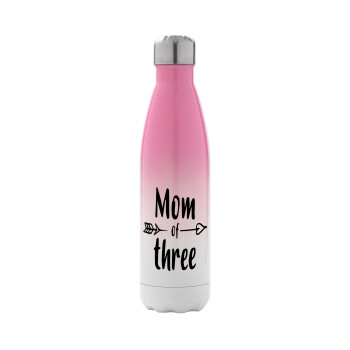Mom of three, Metal mug thermos Pink/White (Stainless steel), double wall, 500ml