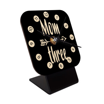 Mom of three, Επιτραπέζιο ρολόι σε φυσικό ξύλο (10cm)