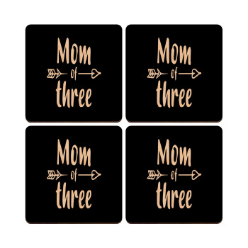 Mom of three, ΣΕΤ x4 Σουβέρ ξύλινα τετράγωνα plywood (9cm)