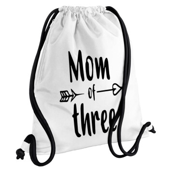 Mom of three, Τσάντα πλάτης πουγκί GYMBAG λευκή, με τσέπη (40x48cm) & χονδρά κορδόνια
