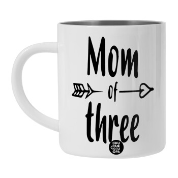 Mom of three, Λευκή Ανοξείδωτη Μεταλλική Κούπα 450ml - Διπλού Τοιχώματος 