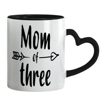 Mom of three, Κούπα καρδιά χερούλι μαύρη, κεραμική, 330ml