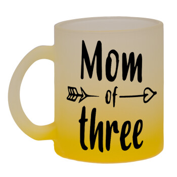 Mom of three, Κούπα γυάλινη δίχρωμη με βάση το κίτρινο ματ, 330ml