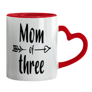 Mom of three, Mug heart red handle, ceramic, 330ml