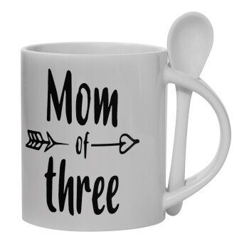 Mom of three, Κούπα, κεραμική με κουταλάκι, 330ml (1 τεμάχιο)