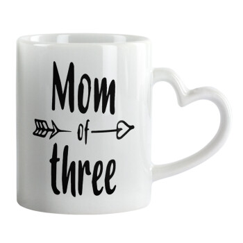 Mom of three, Mug heart handle, ceramic, 330ml
