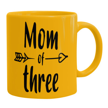 Mom of three, Κούπα, κεραμική κίτρινη, 330ml (1 τεμάχιο)
