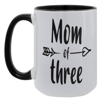 Mom of three, Κούπα Mega 15oz, κεραμική Μαύρη, 450ml