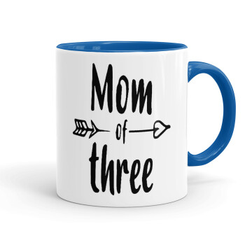 Mom of three, Mug colored blue, ceramic, 330ml