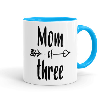 Mom of three, Mug colored light blue, ceramic, 330ml