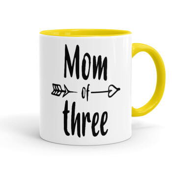 Mom of three, Κούπα χρωματιστή κίτρινη, κεραμική, 330ml