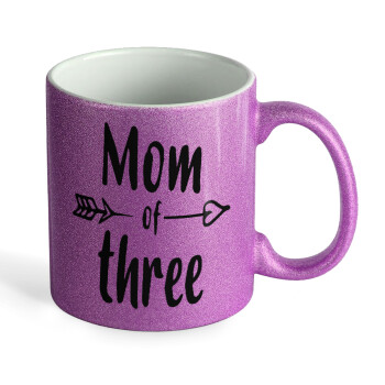 Mom of three, Κούπα Μωβ Glitter που γυαλίζει, κεραμική, 330ml