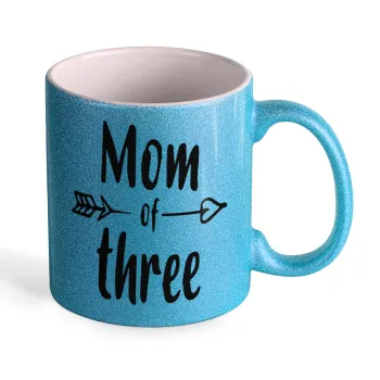 Mom of three, Κούπα Σιέλ Glitter που γυαλίζει, κεραμική, 330ml