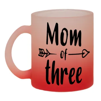 Mom of three, Κούπα γυάλινη δίχρωμη με βάση το κόκκινο ματ, 330ml