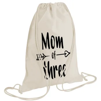 Mom of three, Τσάντα πλάτης πουγκί GYMBAG natural (28x40cm)