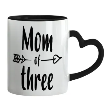 Mom of three, Κούπα καρδιά χερούλι μαύρη, κεραμική, 330ml