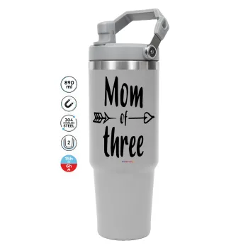 Mom of three, ΓΚΡΙ Travel Tumbler Θερμός με χερούλι και καλαμάκι 890ml