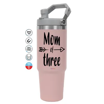 Mom of three, ΡΟΖ Travel Tumbler Θερμός με χερούλι και καλαμάκι 890ml