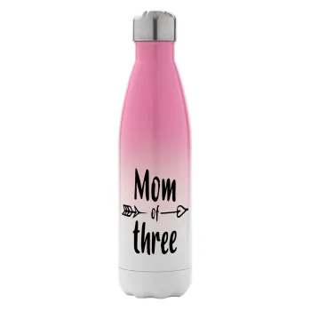 Mom of three, Metal mug thermos Pink/White (Stainless steel), double wall, 500ml