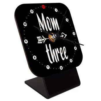 Mom of three, Quartz Wooden table clock with hands (10cm)