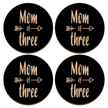 Mom of three, ΣΕΤ x4 Σουβέρ ξύλινα στρογγυλά plywood (9cm)