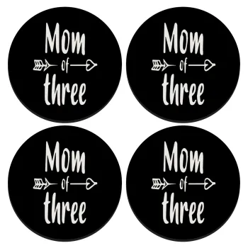 Mom of three, SET of 4 round wooden coasters (9cm)