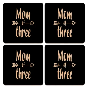 Mom of three, ΣΕΤ x4 Σουβέρ ξύλινα τετράγωνα plywood (9cm)