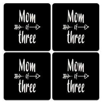 Mom of three, ΣΕΤ 4 Σουβέρ ξύλινα τετράγωνα (9cm)
