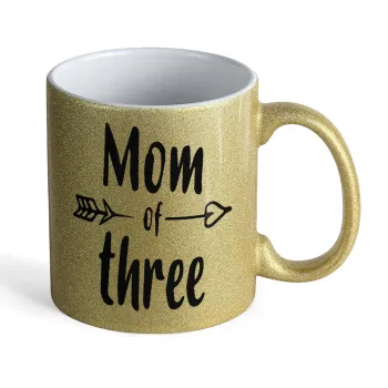 Mom of three, Κούπα Χρυσή Glitter που γυαλίζει, κεραμική, 330ml