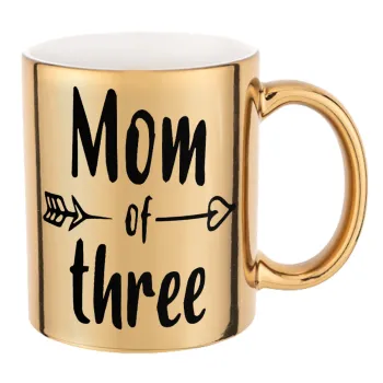 Mom of three, Mug ceramic, gold mirror, 330ml