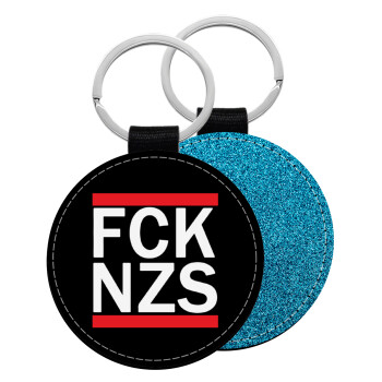 FCK NZS, Μπρελόκ Δερματίνη, στρογγυλό ΜΠΛΕ (5cm)