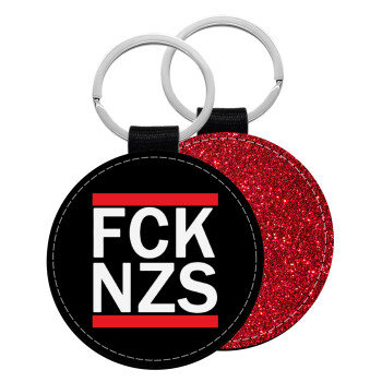 FCK NZS, Μπρελόκ Δερματίνη, στρογγυλό ΚΟΚΚΙΝΟ (5cm)