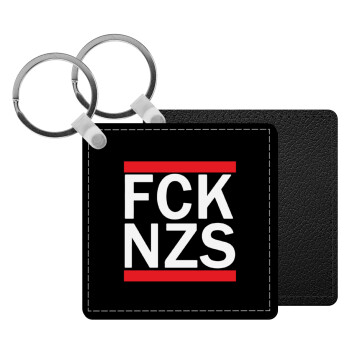 FCK NZS, Μπρελόκ Δερματίνη, τετράγωνο ΜΑΥΡΟ (5x5cm)
