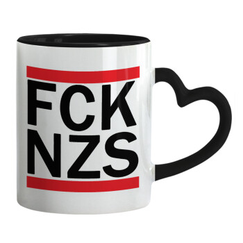 FCK NZS, Κούπα καρδιά χερούλι μαύρη, κεραμική, 330ml