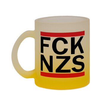 FCK NZS, Κούπα γυάλινη δίχρωμη με βάση το κίτρινο ματ, 330ml