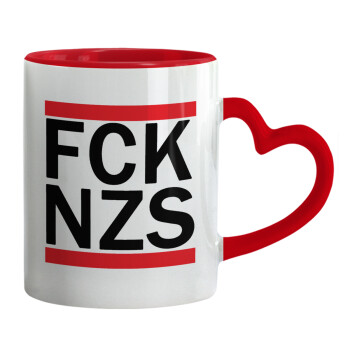 FCK NZS, Mug heart red handle, ceramic, 330ml