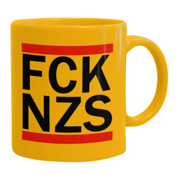 FCK NZS, Ceramic coffee mug yellow, 330ml (1pcs)