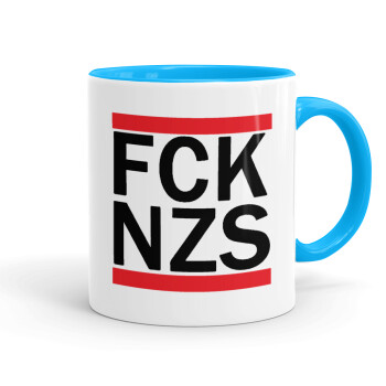FCK NZS, Mug colored light blue, ceramic, 330ml