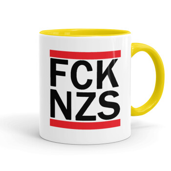 FCK NZS, Κούπα χρωματιστή κίτρινη, κεραμική, 330ml