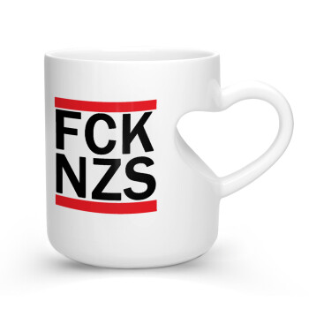 FCK NZS, Κούπα καρδιά λευκή, κεραμική, 330ml