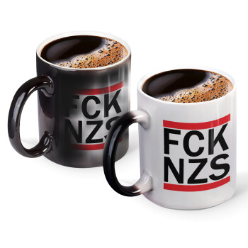 FCK NZS, Color changing magic Mug, ceramic, 330ml when adding hot liquid inside, the black colour desappears (1 pcs)