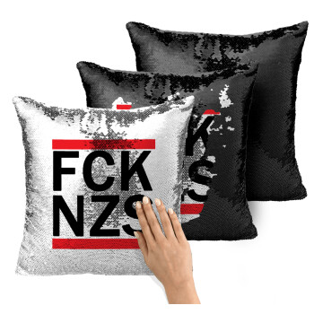FCK NZS, Μαξιλάρι καναπέ Μαγικό Μαύρο με πούλιες 40x40cm περιέχεται το γέμισμα