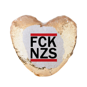 FCK NZS, Μαξιλάρι καναπέ καρδιά Μαγικό Χρυσό με πούλιες 40x40cm περιέχεται το  γέμισμα