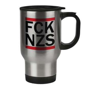 FCK NZS, Stainless steel travel mug with lid, double wall 450ml