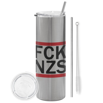 FCK NZS, Tumbler stainless steel Silver 600ml, with metal straw & cleaning brush