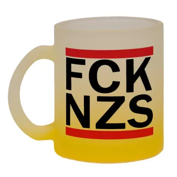 FCK NZS, Κούπα γυάλινη δίχρωμη με βάση το κίτρινο ματ, 330ml
