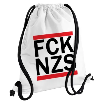 FCK NZS, Τσάντα πλάτης πουγκί GYMBAG λευκή, με τσέπη (40x48cm) & χονδρά κορδόνια