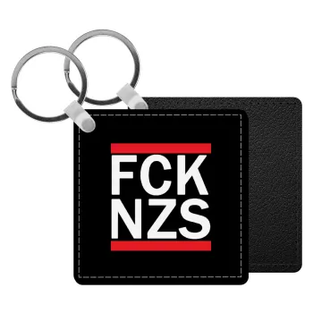 FCK NZS, Μπρελόκ Δερματίνη, τετράγωνο ΜΑΥΡΟ (5x5cm)