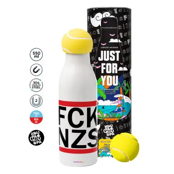 FCK NZS, Μπάλα τένις μεταλλικό παγούρι θερμός, διπλού τοιχώματος, 550ml