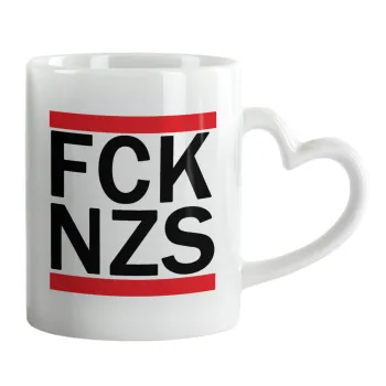 FCK NZS, Κούπα καρδιά χερούλι λευκή, κεραμική, 330ml